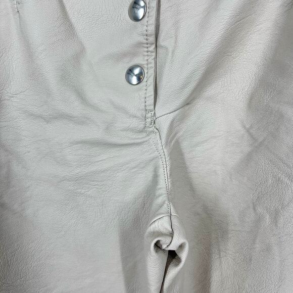 Sara Battaglia High Waist Faux Leather Pants Cream Wide Leg IT Size 42 - Picture 7 of 16